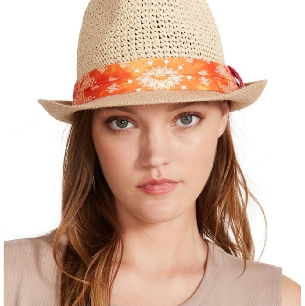 🆕️👒NEUTRAL WARM COLOURED PAISLEY-ACCENT FEDORA SUN HAT👒 - Picture 5 of 5